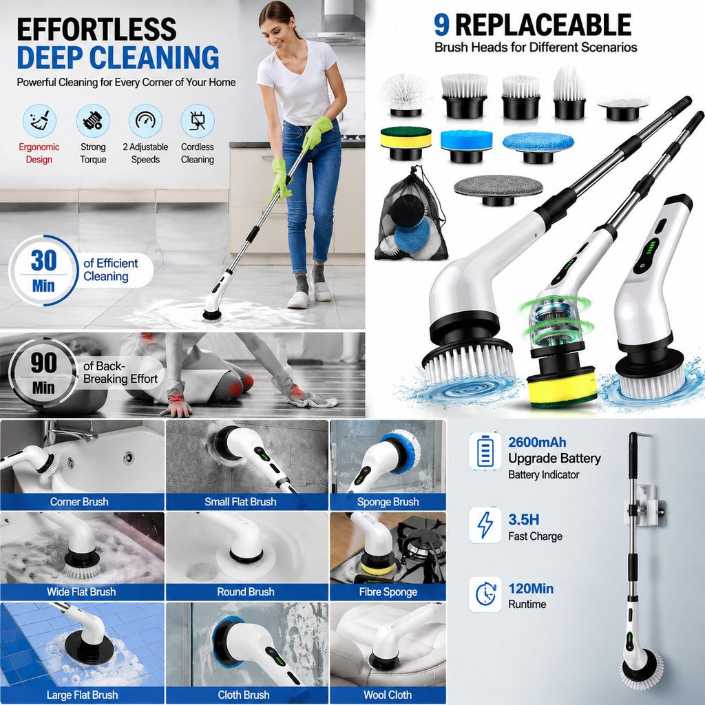 Electric Spin Scrubber Cleaning Brush (9 in 1)